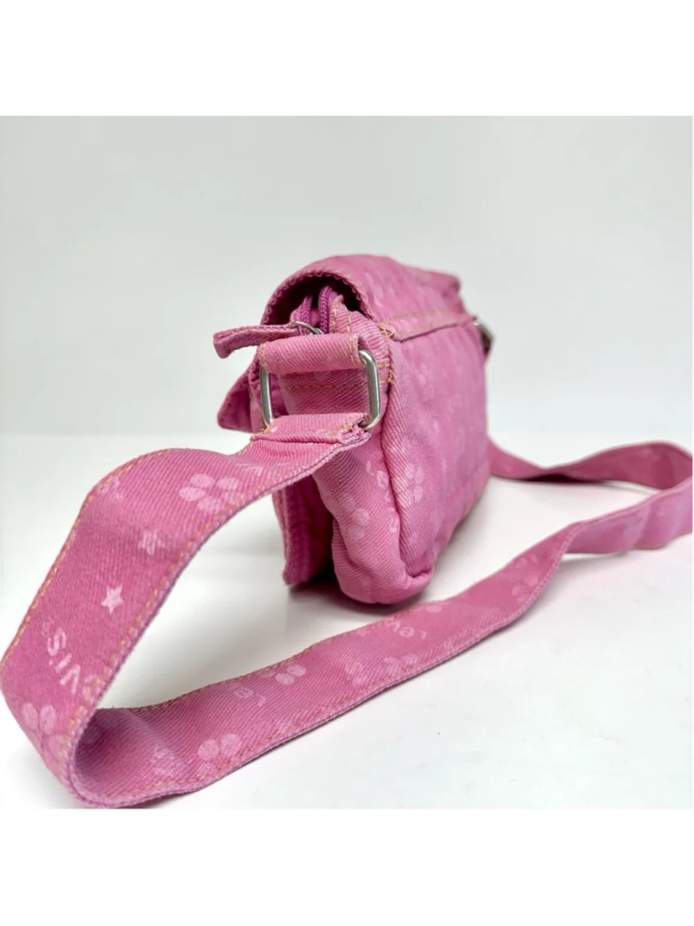 Vintage Levis Pink Denim Utility Shoulder Bag Y2K Cargo Purse Floral Print